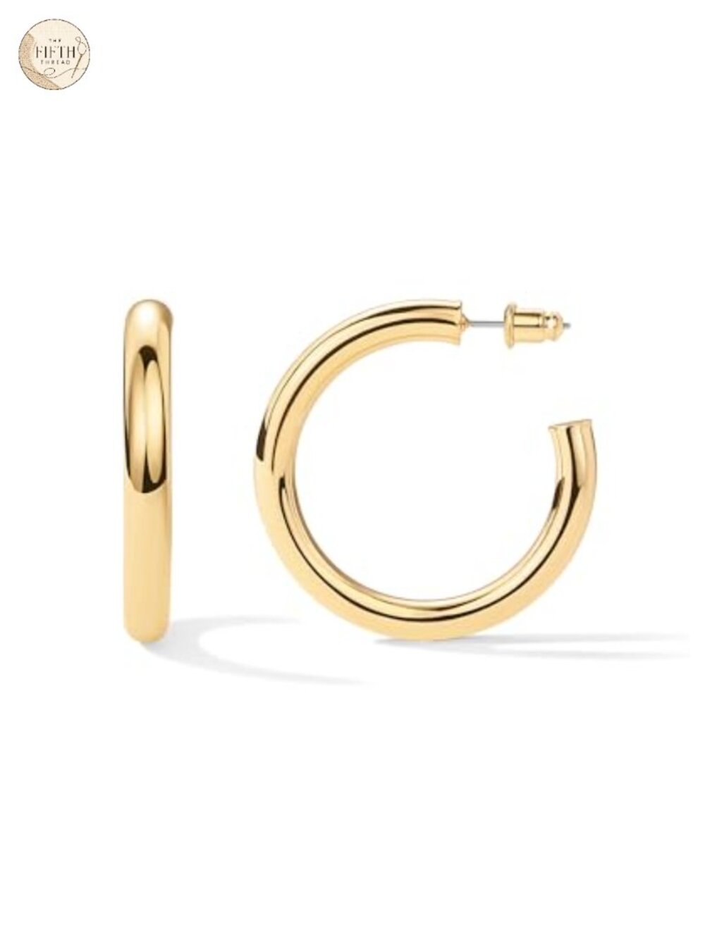 Chunky Gold Plated Hoop Earrings Lightweight 40mm